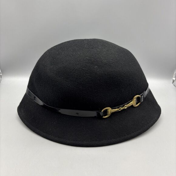 Scala Collezione Cloche Hat Womens One Size Wool Black Horsebit Trim - Picture 2 of 10